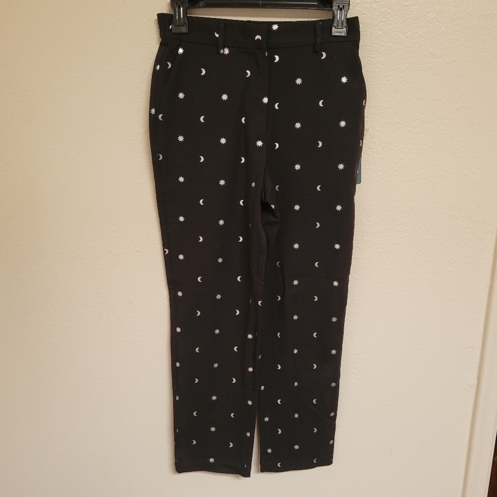 NWT Modcloth Twill Moon and Stars Black and Silver Pants